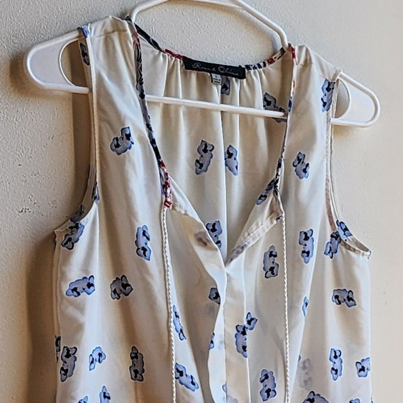 Rose & Olive White/Navy/Red Floral Sleeveless Blouse Size Small - Picture 2 of 12